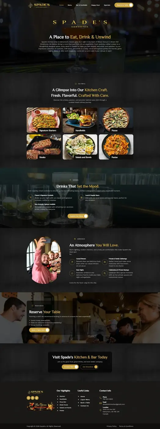 Spade's Kitchen and Bar website
